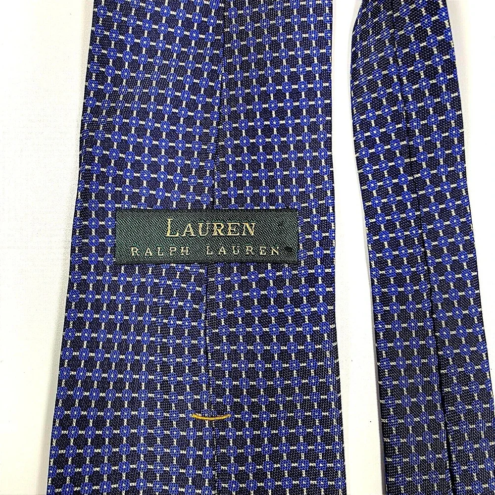 Lauren Ralph Lauren‎ Mens Silk Geometric Pattern Tie Blue White